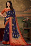 Navy Blue Color Silk Saree With Zari Weaving Work