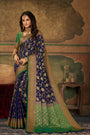 Navy Blue & Green Color Silk Saree With Zari Weaving Work