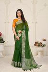 Green Color Organza Saree With Zari Weaving Work
