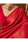 Candy Red Blue Banarasi Silk Saree With Zari Weaving Work