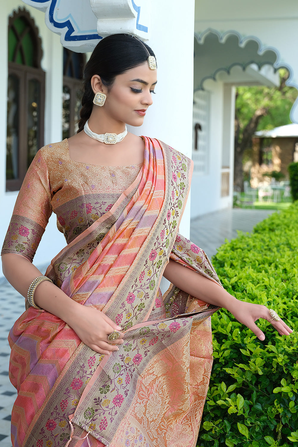 Pink Leheriya Design Silk Saree With Weaving Work