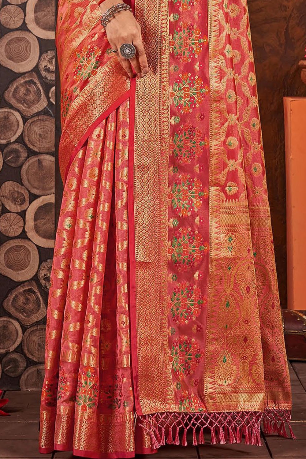 Desire Red Silk Saree With Weaving Work