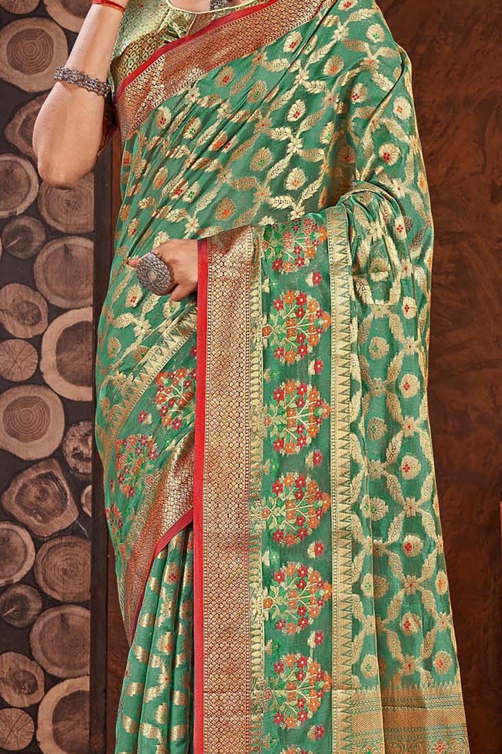 Sea Green Silk Saree With Weaving Work