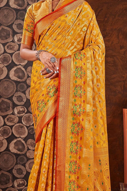 Honey Yellow Color Silk Saree With Weaving Work