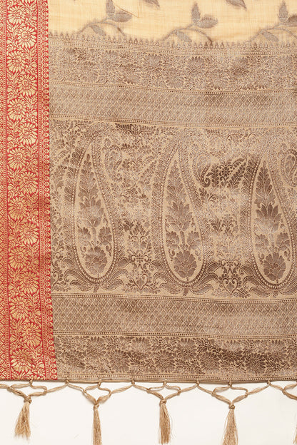 Beige Cotton Saree With Weaving Work