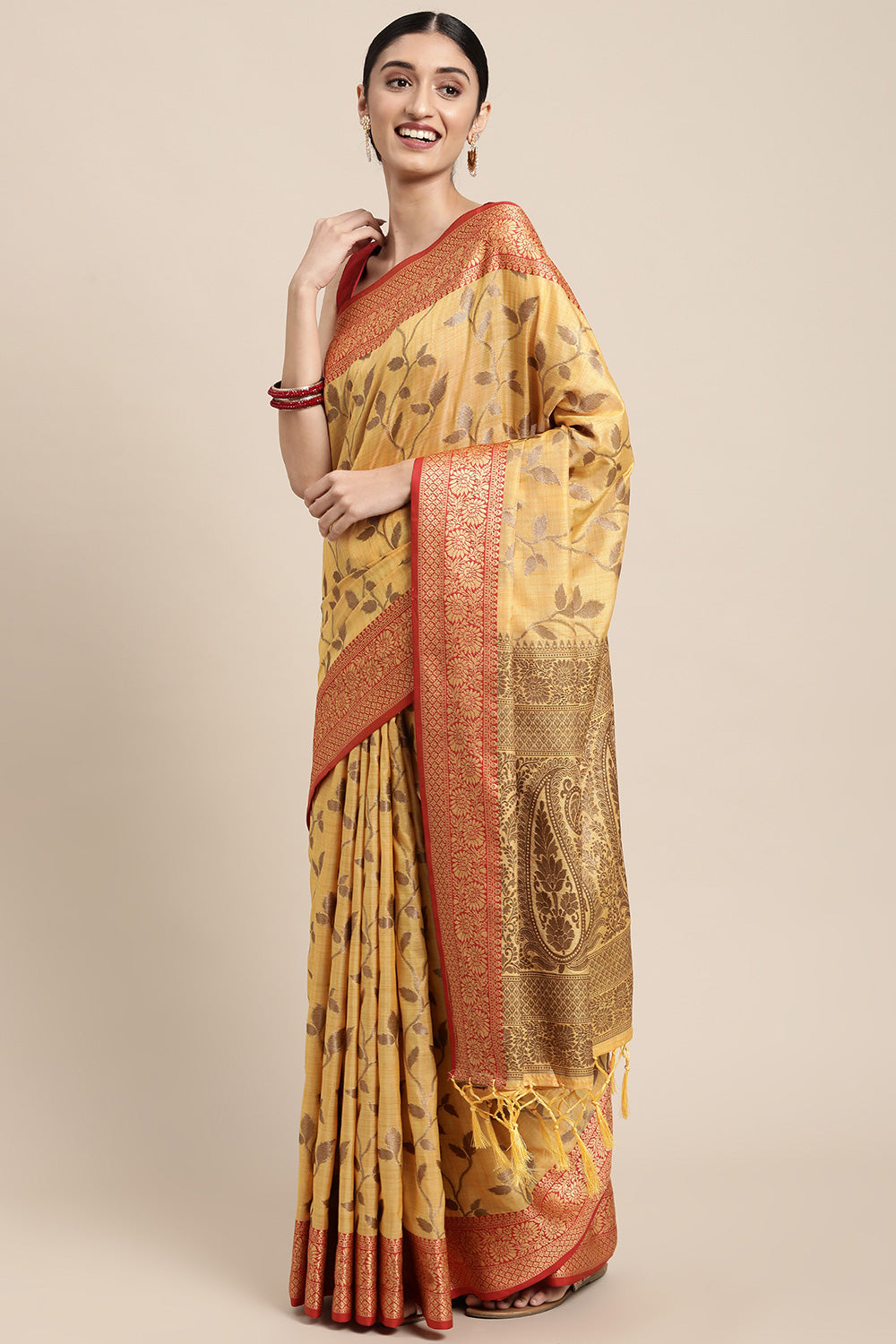 Daisy Yellow Cotton Saree With Weaving Work