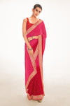 Red And Pink Colour Foil Print Georgette Saree