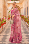 Wild Orchid Pink Chiffon Saree With Printed & Weaving Work
