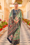 Fern Green Chiffon Saree With Printed & Weaving Work
