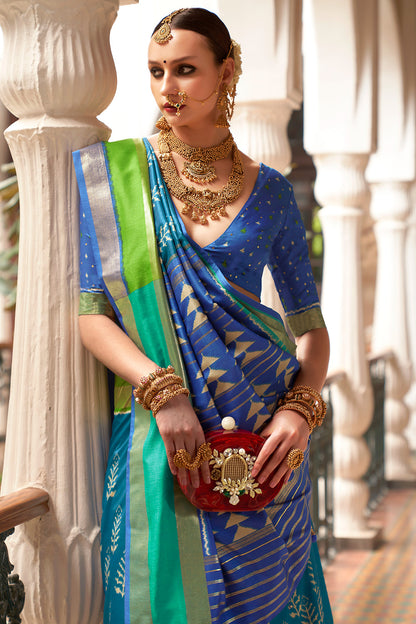 Rama Green Smooth Patola With Weaving &amp; Printed Saree