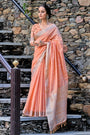 Peach Soft Linen Saree With Printed Blouse