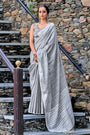Grey Soft Linen Saree With Printed Blouse