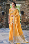 Mustard Yellow Soft Linen Saree With Printed Blouse