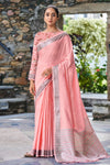 Pink Soft Linen Saree With Printed Blouse