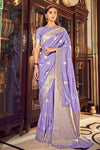 Lavender Satin Silk Saree With Weaving Work