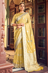 Yellow Satin Silk Saree With Weaving Work