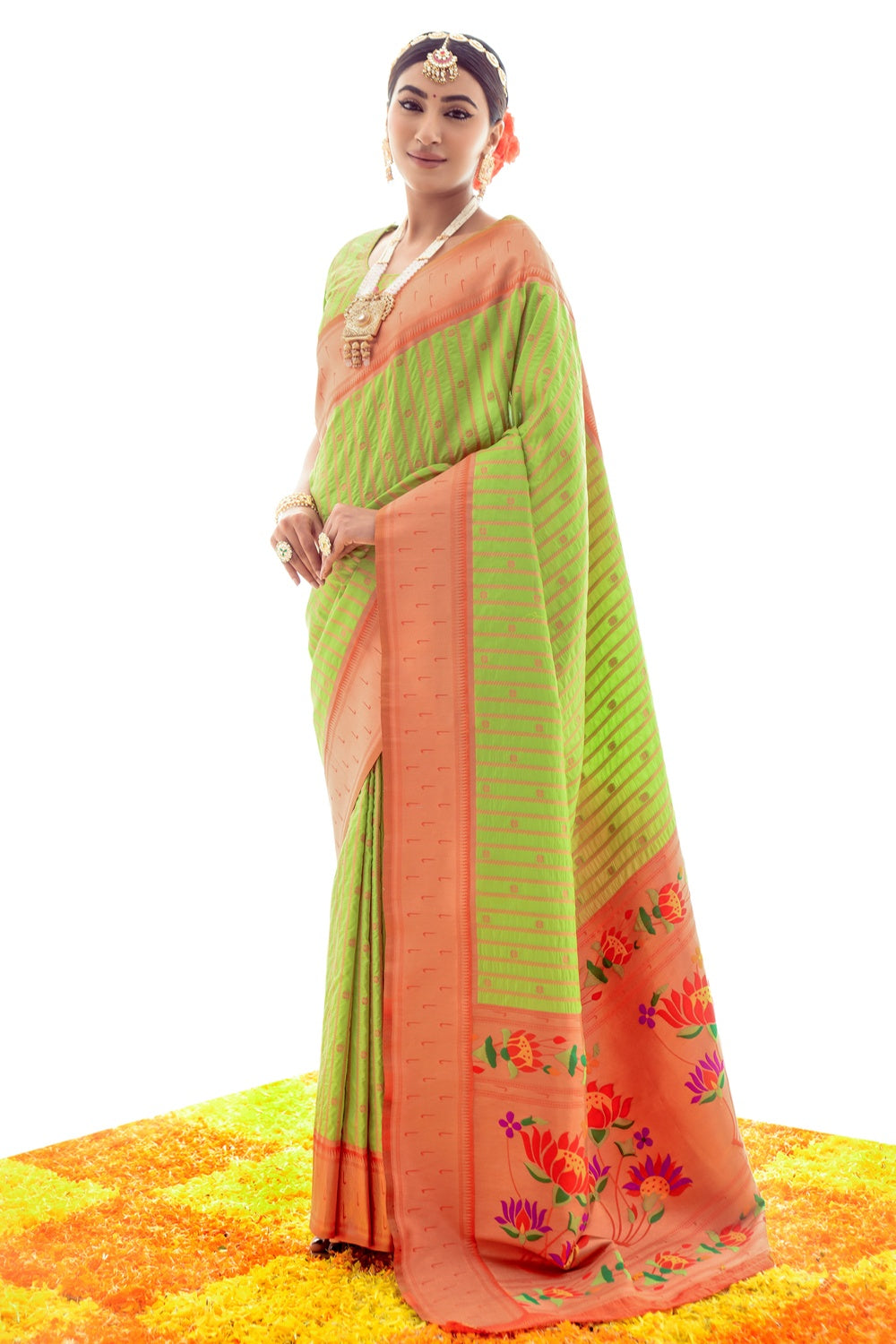 Green Paithani Silk Saree With Zari Weaving Work