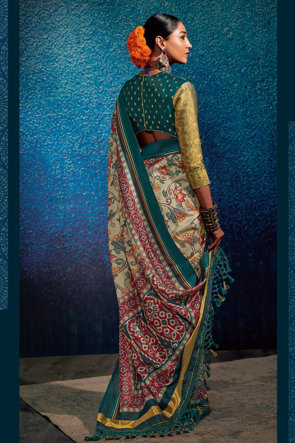 Beige Tussar Silk With Kalamkari Printed Saree