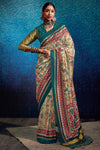 Beige Tussar Silk With Kalamkari Printed Saree