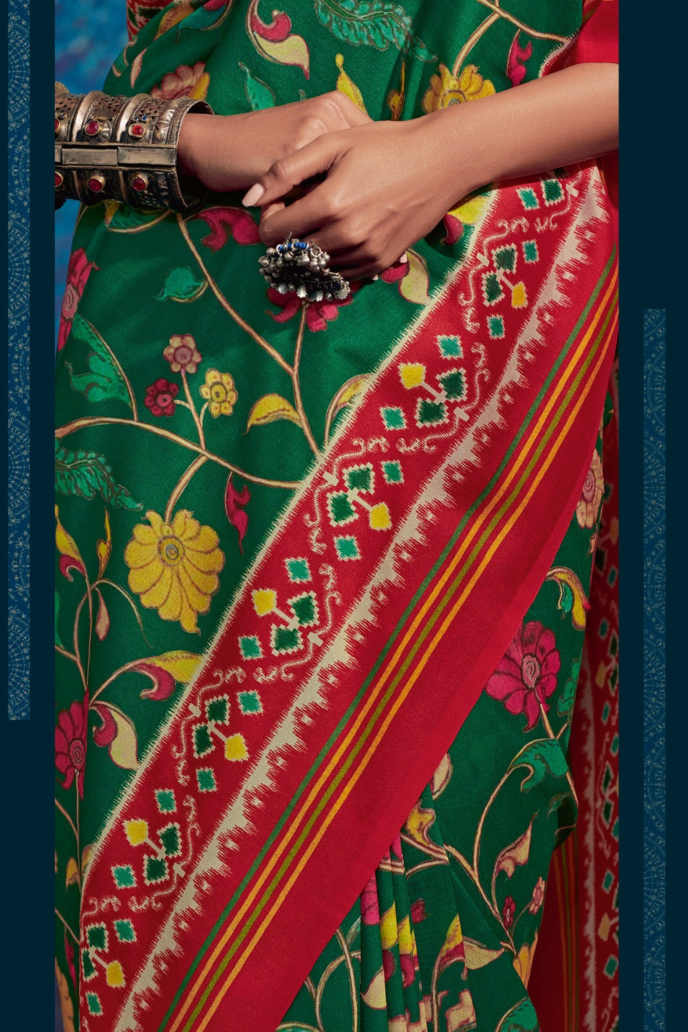 Green Tussar Silk With Kalamkari Printed Saree