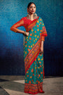 Rama Blue Tussar Silk With Kalamkari Printed Saree