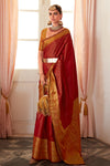 Red Kanjivaram Silk Saree With Copper Zari Weaving Work