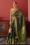 Green Kanjivaram Silk Saree With Copper Zari Weaving Work