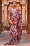 American Brown Silk Saree With Weaving Border & Digital Printed Work