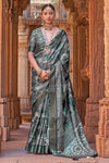 Green Silk Saree With Weaving Border & Digital Printed Work