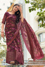 Wine Color Cotton Saree With Weaving Work