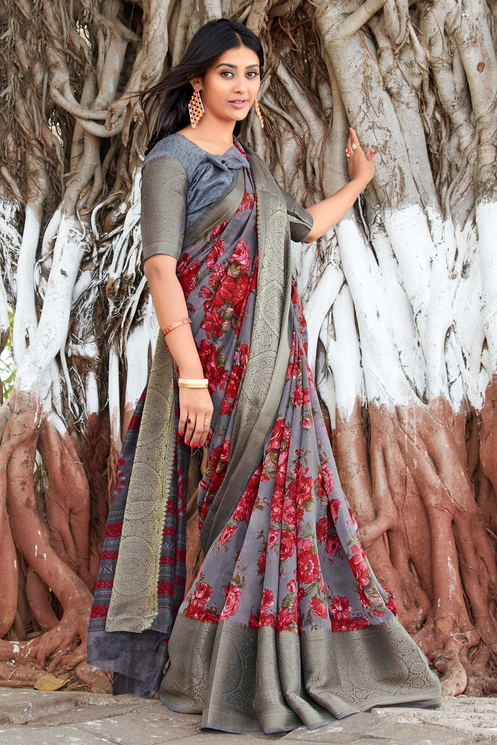 Grey Color Cotton Saree With Weaving Work