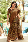 Brown Color Cotton Saree With Weaving Work