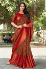 Red Color Cotton Saree With Weaving Work
