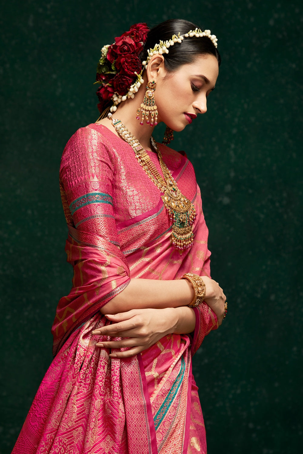Pink Cotton Saree With Weaving
