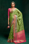 Green Cotton Saree With Weaving