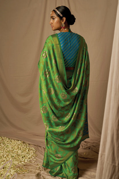 Light Green Brasso Saree With Weaving