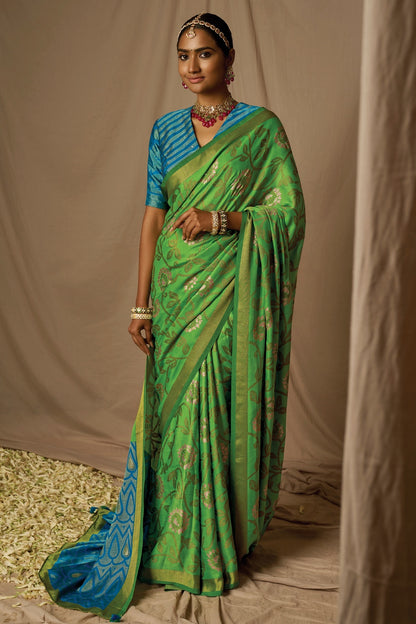 Light Green Brasso Saree With Weaving
