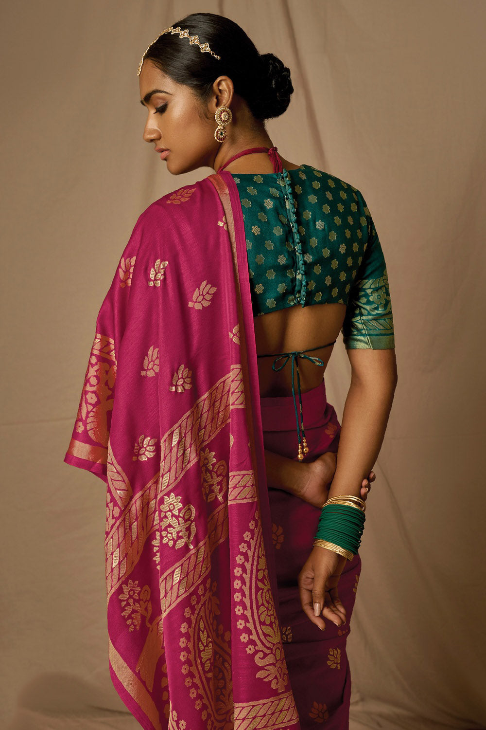 Rani Pink Brasso Saree With Weaving