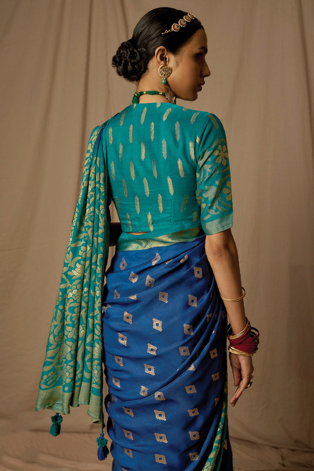 Blue Brasso Saree With Weaving