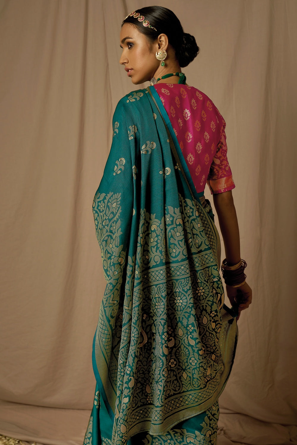 Teal Blue Brasso Saree With Weaving