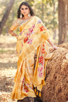 Yellow Cotton Saree With Weaving Border & Printed Work