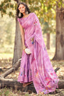 Lavender Cotton Saree With Weaving Border & Printed Work