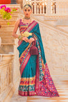 Rama Blue & Rani Pink Printed Patola Saree