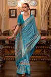 Rama Blue Patola Silk Saree With Weaving