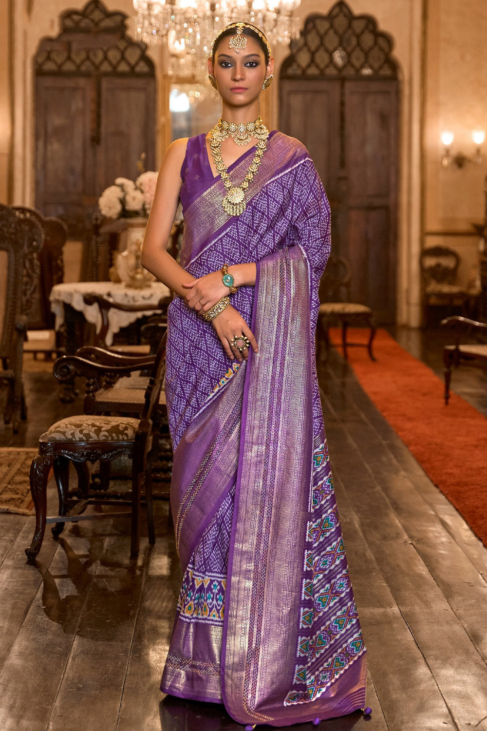 Purple Patola Silk Saree With Weaving