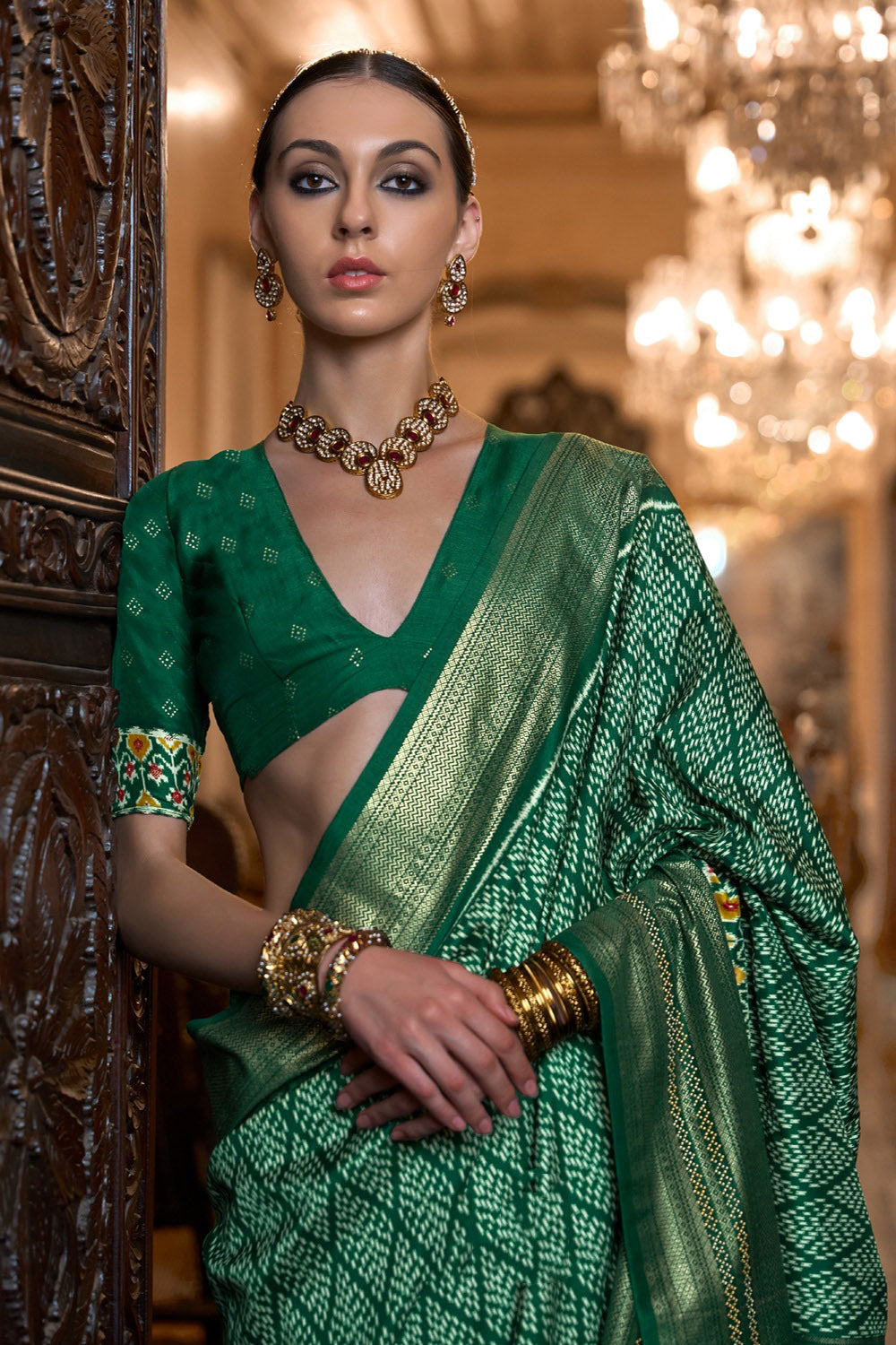 Green Patola Silk Saree With Weaving