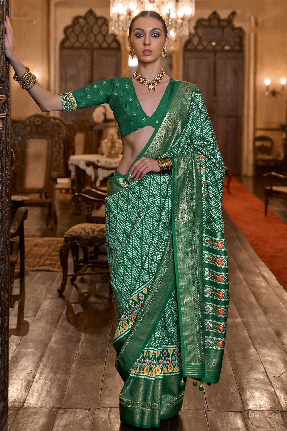 Green Patola Silk Saree With Weaving