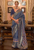 Dark Grey Patola Silk Saree With Weaving