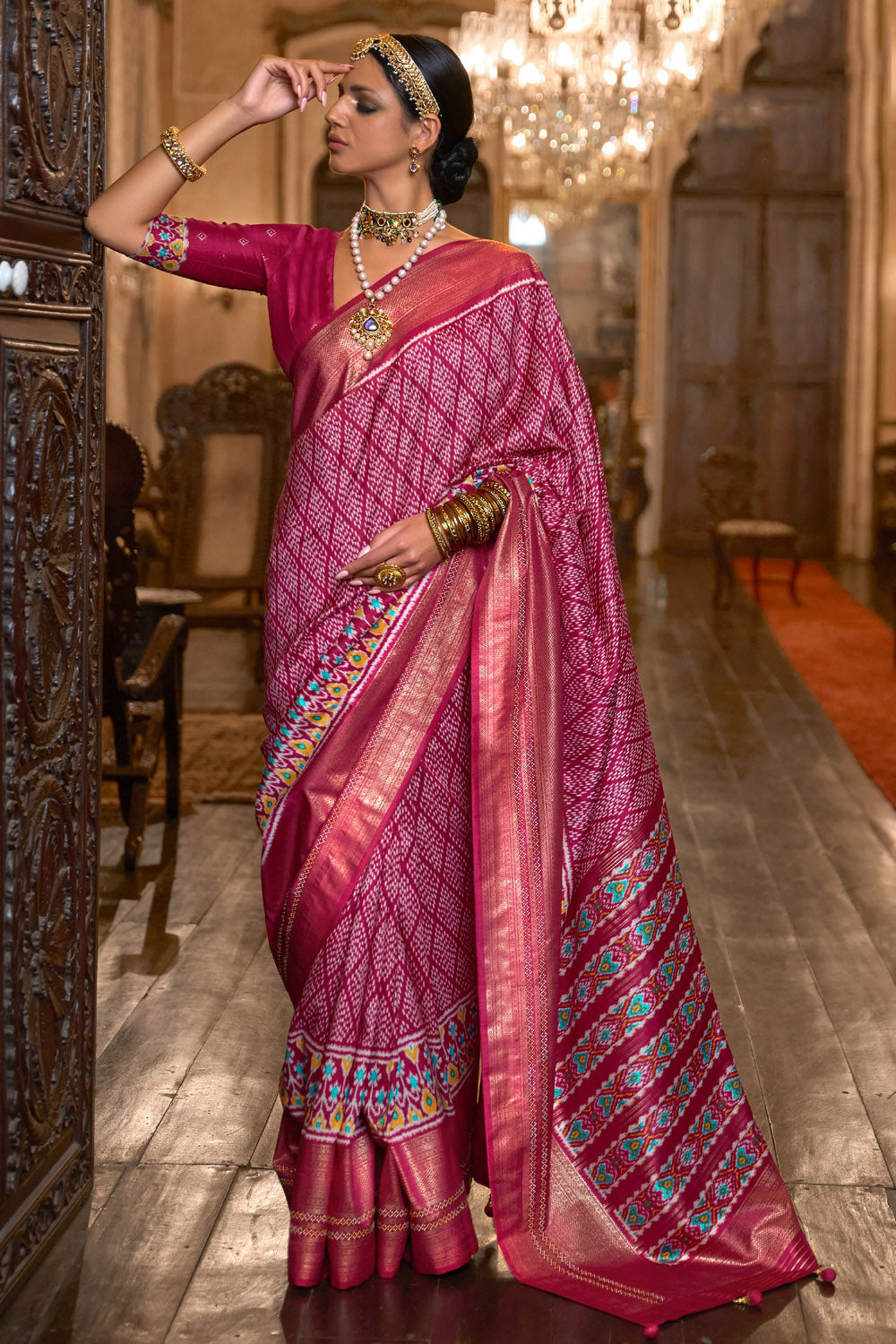 Pink Patola Silk Saree With Weaving