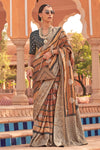 Light Brown Soft Silk Saree With Digital Printed & Weaving Work
